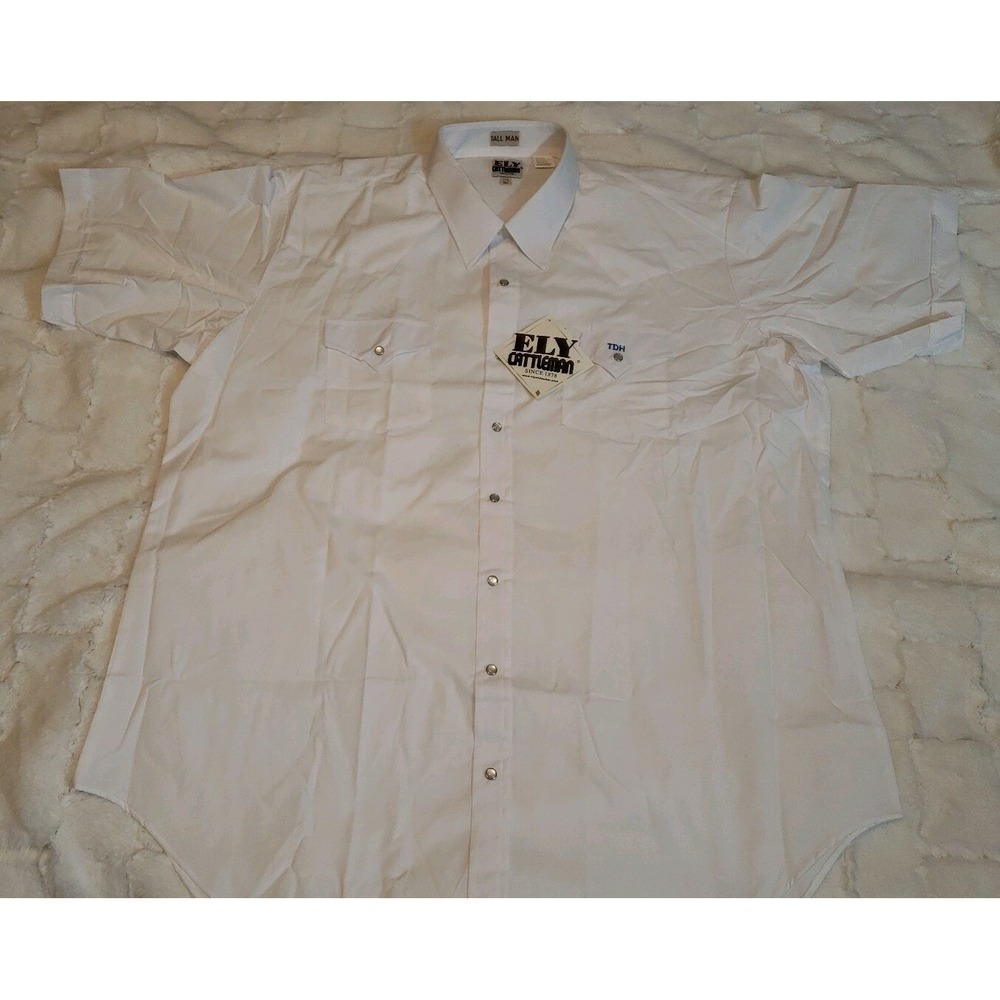 Ely Cattleman Men's 18.5 Tall Pearl Snap Long Sleeve Western Shirt White NWT